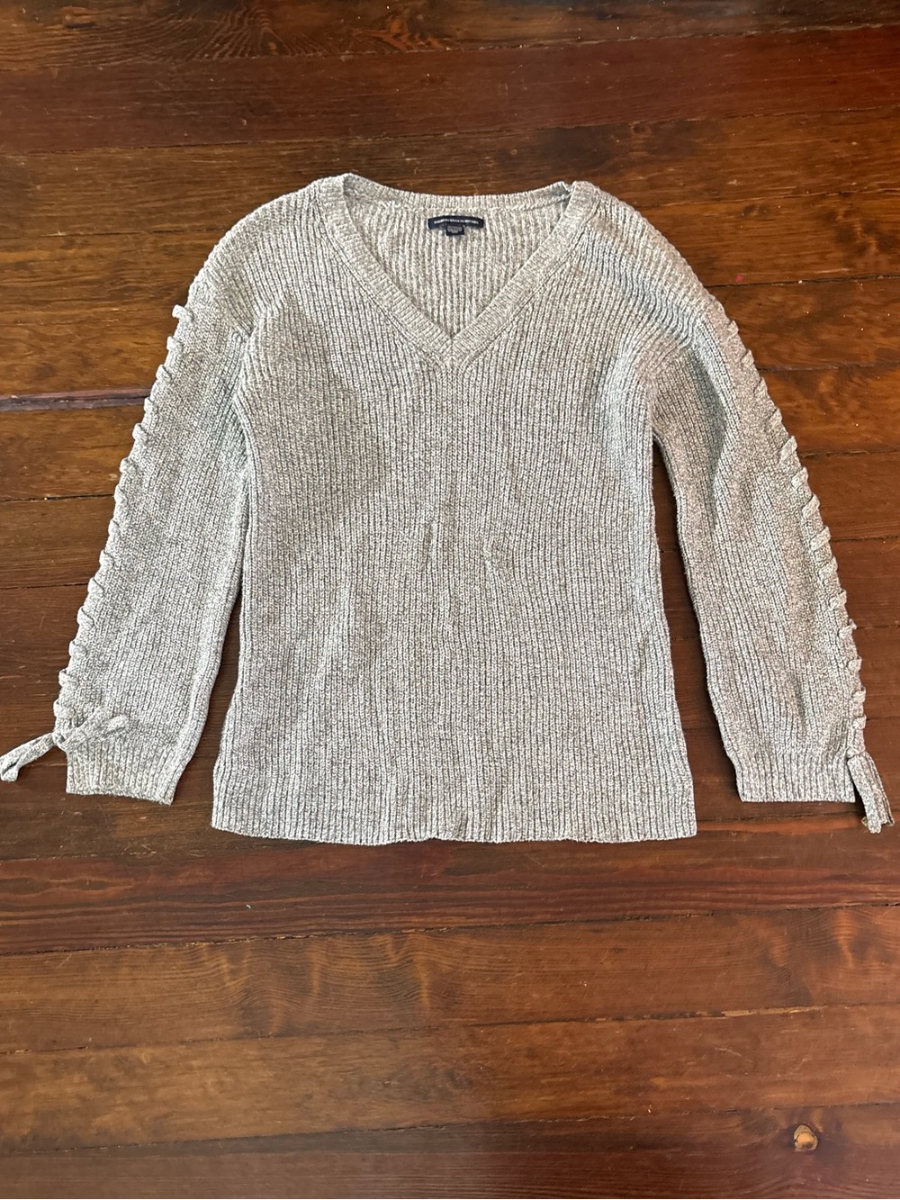 American Eagle outfitters gray lace up sleeve sweater top size XS